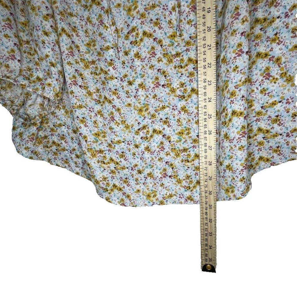 Carolina Belle Floral Blue Peasant Blouse Tie Neck Flowy Womens 2X Plus Summer - Picture 5 of 7